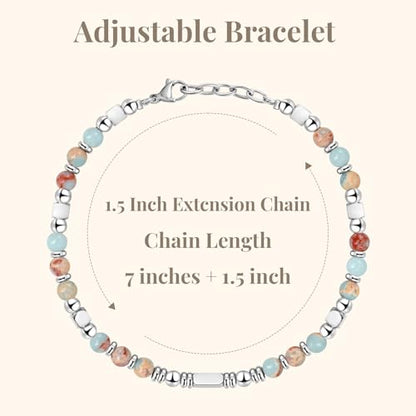 Womens Boho Adjustable Stackable Beaded Bracelets for Women Teen Girls Stainless Steel Natural Stone Link Bracelets for Women Non Tarnish Waterproof Handmade Bead Bracelet for Women Best Friend Bestie Mother Daughter Sister Gifts for Happy Birthday Grad G