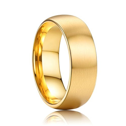 ORAZIO Stainless Steel Wedding Rings for Men Women 6mm 8mm Mens Wedding Band Sliver/Black/Gold Plated Brushed Matte Finish Surface High Polish Edge Mens Rings Engagement Promise Ring Comfort Fit 6-14 - color: 18K Gold Plated-8MM