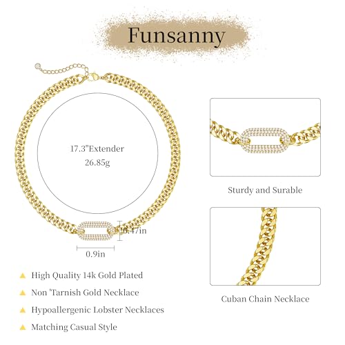 Gold Necklace for Women Chunky 14K Gold Plated Chain Necklace | Chunky Gold Necklace,Simple Paperclip Chain, Statement Choker Necklace,Non Tarnish,Trendy Jewelry,Gifts for Women - style: 6mm-cuban chain-gd