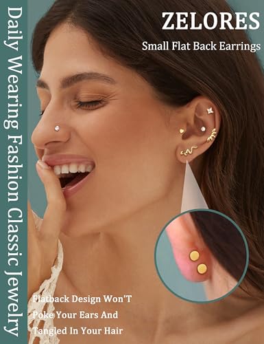 316L Stainless Steel 20G/16G Threadless Flat Back Push In Earrings Women | 11 Pairs 316L Hypoallergenic CZ Cartilage Conch Tragus Stud Earrings Nose Rings for Women, 14K Gold Plated, Silver, 6/7/8mm - color: 14K Gold Plated, size: 20G- bar length: 6/7/8mm