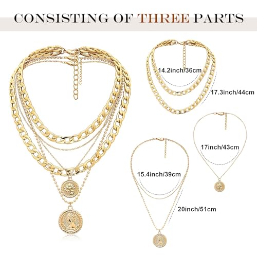 MJartoria Gold Layered Necklaces for Women Trendy Retro Birthflower Coin Pendant Necklace Dainty Chunky Chain Choker Necklaces for Jewelry Birthday Gifts - color: Golden, style: September Birthflower-Peony