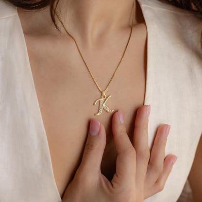 Initial Necklace for Women, 14K Gold Silver Plated Box Chain Letter Pendant, Trendy Name Necklace, Dainty Personalized Charm Jewelry Gift for Her - color: Gold, style: S