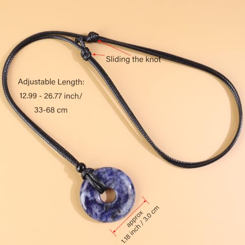 FANASY Natural Gemstone Pendant Necklce Lucky Coin Crystal Necklace Protection Donut Pendnat with Adjustable Rope for Men Women - color: Blue Jasper