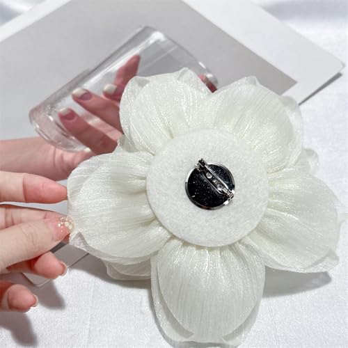Flash Camellia Flower Brooch Pin for Women Men Elegant Texture Fabric Dahlia Rose Floral Brooches Lapel Pins Dainty Wedding Holiday Party Costume Dress Accessories Jewelry - color: Beige