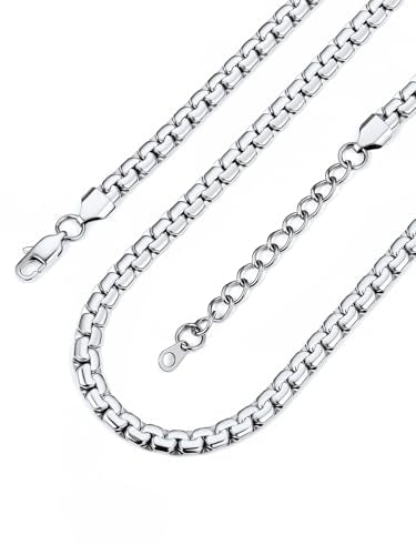 Bandmax Solid Stainless Steel Flat Box Link Chains 2MM/4MM/6MM/8MM Silver/Gold/Black Rolo Cable Chain Necklaces for Men Women 14"-30" Length, Gift Packed - color: 07 6MM-Silver Tone