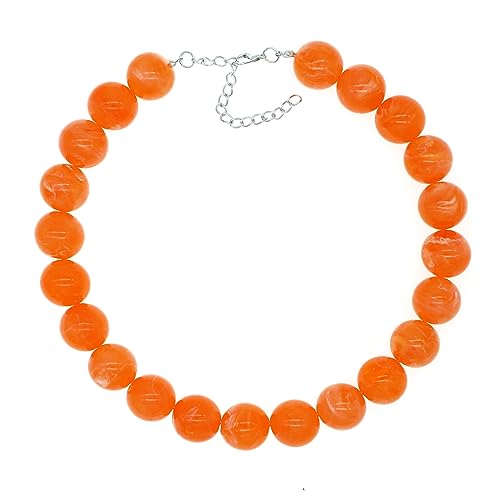 JNF Chunky Beaded Necklaces Women Large Big Ball Bead Choker Necklace Bold Statement Beads jewelry Gift - color: gemstone neckalce Orange