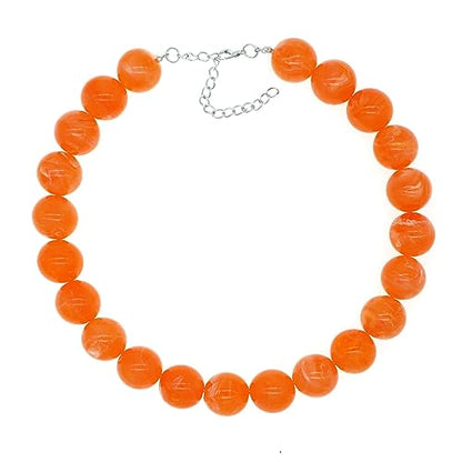 JNF Chunky Beaded Necklaces Women Large Big Ball Bead Choker Necklace Bold Statement Beads jewelry Gift - color: gemstone neckalce Orange
