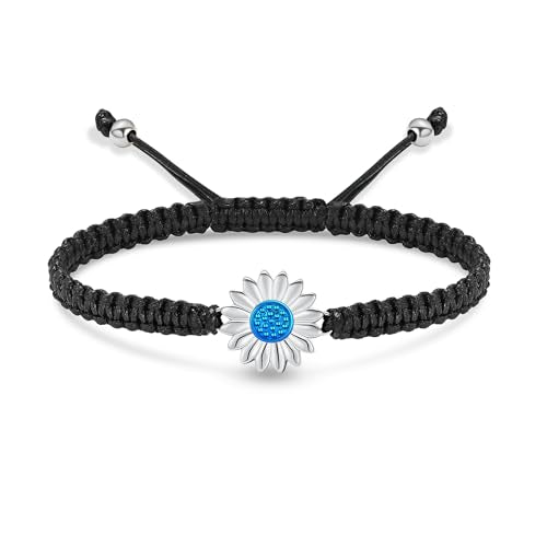 Sunflower Cremation Urn Bracelet for Adjustable Boho Daisy Handmade Cremation Jewelry Braided Rope Bracelets for Women Jewelry Gift With Funnel Kit & Bag - color: Silver+Blue