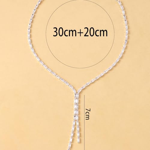 STONEFANS Long Tennis Necklaces for Women - Dainty Silver Lariat Necklace Rhinestone Y Shaped Drop Necklace Cute Choker Necklaces for Women Trendy Silver Prom Jewelry Gifts - color: Silver-Gem