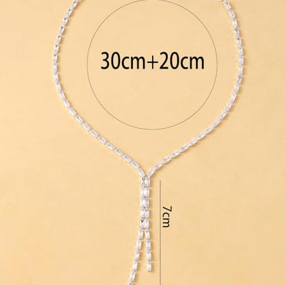 STONEFANS Long Tennis Necklaces for Women - Dainty Silver Lariat Necklace Rhinestone Y Shaped Drop Necklace Cute Choker Necklaces for Women Trendy Silver Prom Jewelry Gifts - color: Silver-Gem