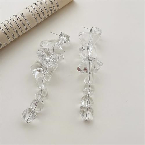Ice Cube Acrylic Earrings Funny Irregular Clear Crystal 3D Long Transparent Square Geometric Lightweight Dangle Drop Earrings for Women Minimalist Hot Summer Holiday Christmas Unique Trendy Jewelry Gifts - style: Long ice cube earring
