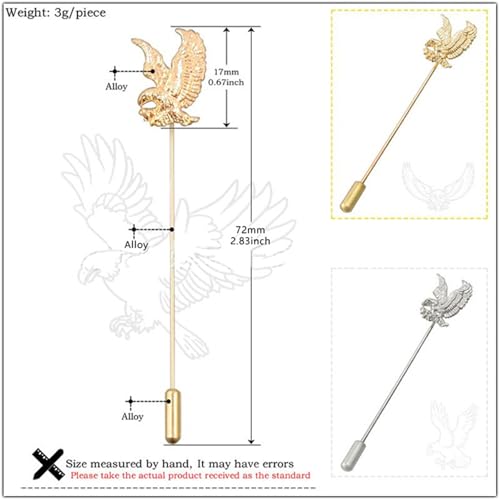 Dreuyet Simple Gold Silver Plated Long Brooch Pins with Cute Animal Antlers Leaves Plant Bees Rabbits Rose Flower Feather Brooch Jewelry for Women Men Elegant Suit Collar Lapel Pin - style: Eagle