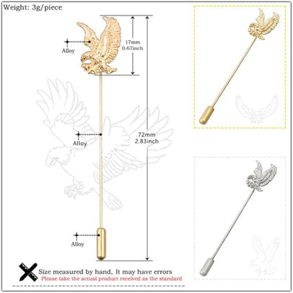 Dreuyet Simple Gold Silver Plated Long Brooch Pins with Cute Animal Antlers Leaves Plant Bees Rabbits Rose Flower Feather Brooch Jewelry for Women Men Elegant Suit Collar Lapel Pin - style: Eagle
