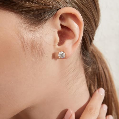 Sparkling 925 Sterling Silver Round Cut 5A+ Cubic Zirconia CZ Stud Earrings Hypoallergenic Earrings for Women/Men 4MM-8MM - color: C: yellow, size: 5mm