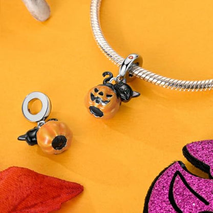 925 Sterling Silver Charms for Bracelets and Necklaces Lipstick and Perfume High Heels Dangle Pendants Heart Butterfly Bead Charms Halloween Christmas Gift for Womens - style: Black Cat Pumpkin Charm