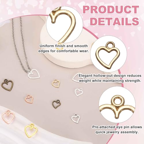 MECCANIXITY Heart Charm, Alloy Love Heart Pendants Valentines Love Dangle Connector Charm Bulk for Jewelry Making Necklace Bracelet Earrings, Cyan - color: Light Gold