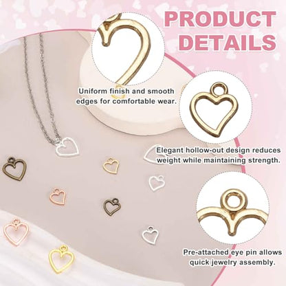 MECCANIXITY Heart Charm, Alloy Love Heart Pendants Valentines Love Dangle Connector Charm Bulk for Jewelry Making Necklace Bracelet Earrings, Cyan - color: Light Gold