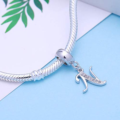 925 Sterling Silver Letter Charms Fits Pandora Bracelets, Gift for Women | A-Z Alphabet Initial Charm with CZ,Great gift for Christmas, Valentine's Day, Mother's Day. - color: N