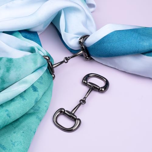 Joez Wonderful Scarf Ring Clip, Wide Band Chunky Chain Silk Scarf Buckle, Shawl Clips Scarf Clasp Holder Scarves Pin - color: (Horsebit) Black