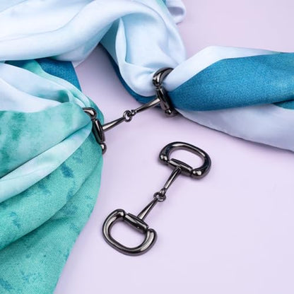Joez Wonderful Scarf Ring Clip, Wide Band Chunky Chain Silk Scarf Buckle, Shawl Clips Scarf Clasp Holder Scarves Pin - color: (Horsebit) Black