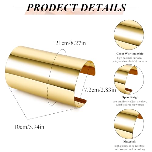 2Pcs Cuff Bangle Bracelet for Women Open Wide Bangle Bracelet Set | minimalist statement bangle bracelets，wrist cuff wrap bracelet adjustable，open wide wire grooved hammered bracelet set - color: 2PCS-Gold-C