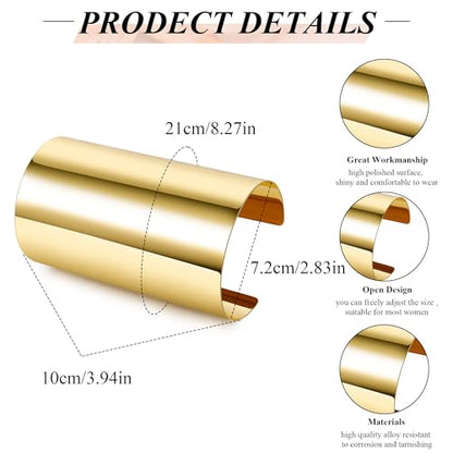2Pcs Cuff Bangle Bracelet for Women Open Wide Bangle Bracelet Set | minimalist statement bangle bracelets，wrist cuff wrap bracelet adjustable，open wide wire grooved hammered bracelet set - color: 2PCS-Gold-C