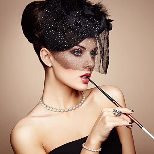 Glenmal Pearl Rhinestone Jewelry Set for Women Pearl Necklace Bracelet Earrings for Wedding Halloween Bridal Shower Tea Party - style: Charming Style