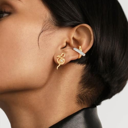 Sparkle Ear Cuff for Women, Non Piercing Single | 14K Gold Plated Brass, Clear Cubic Zirconia Accents, Fixed 3.8-3.9 mm Opening, Single Non-Piercing Cuff For Ear Stacks - style: Cross Sparkle