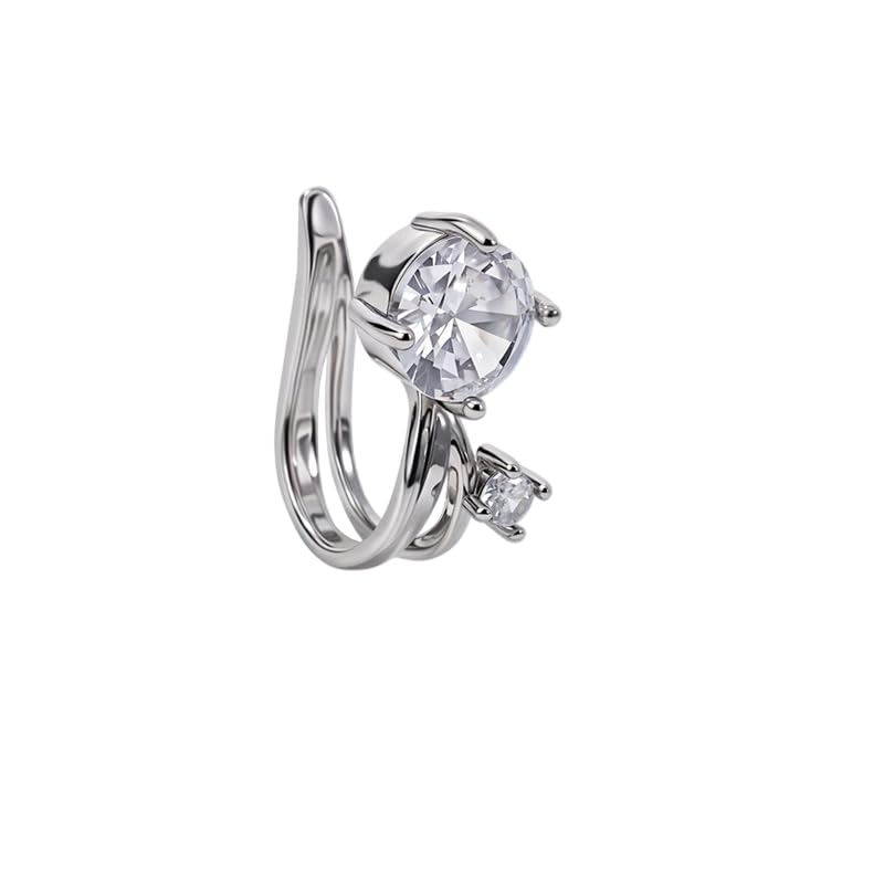 18K Gold Plated Cubic Zirconia Ear Cuff for Women – Non-Pierced Double Row Cartilage Clip-On Earrings, Dainty Silver-Tone Cuff Jewelry, Minimalist Adjustable Wrap Earrings for Daily Wear