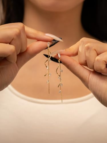 Earrings for Women - 14K Gold Plated Tassel Dangle Earrings | Leaf, Flower, Tassel Dangling Drop Earrings, Sparkling Wedding Bridal Prom Statement Jewelry Gift for Her - color: Gold Tassel