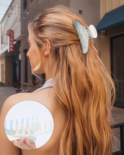 Molans 3PCS Hair Claw Clips Acrylic Clamps for women - Non-slip Strong Hold Barrettes for Thin Thick Hair, Medium hair clips Accessories - color: blue/yellow/purple