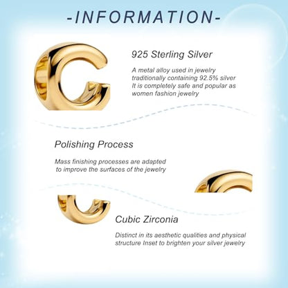 Gold Letter Charms A-Z for Bracelets 925 Sterling Silver Alphabet Initial Charms Beads Jewelry Gifts for Women - color: C