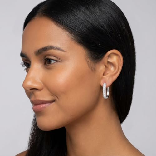Hoop Earrings for Women Cubic Zirconia Pave Huggies Lightweight Hypoallergenic Fashion Jewelry for Daily Wear Anniversary Birthday Gift - color: Silver