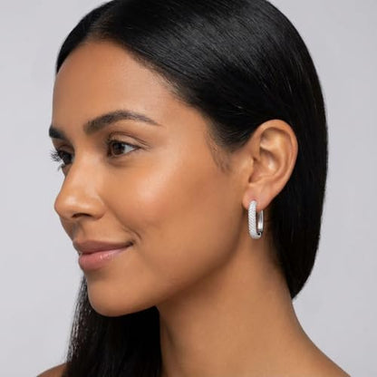 Hoop Earrings for Women Cubic Zirconia Pave Huggies Lightweight Hypoallergenic Fashion Jewelry for Daily Wear Anniversary Birthday Gift - color: Silver