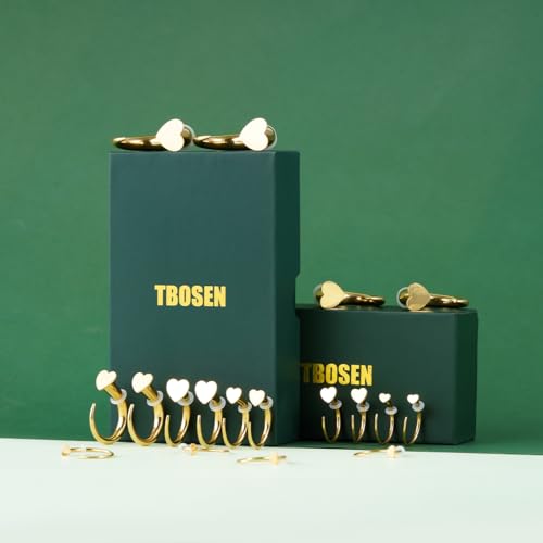 TBOSEN 18PCS Stainless Steel Stretching Kit Taper Bend Expander O-Ring Round | Flower | Heart | Cat Top Body Piercing Jewelry Set - color: Heart Top,Gold