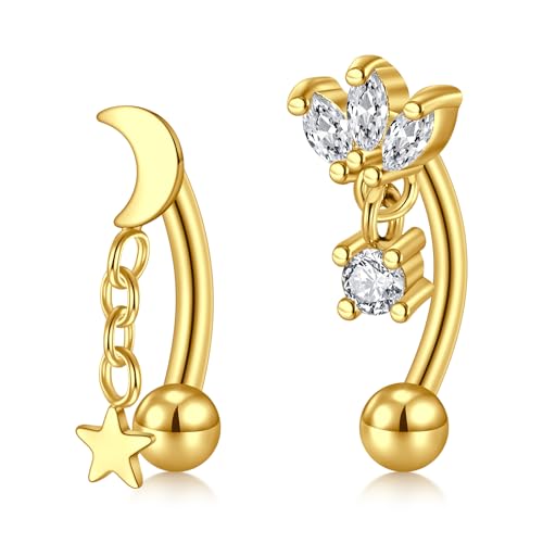 VCMART 16g Rook Earring Piercing Jewelry Stainless Steel Curved Barbell Eyebrow Rings Piercing Jewelry Vertical Labret Lip Jewelry Ear Rook Daith Surface Tragus Small Belly Button Ring for Women Men - color: C2 -gold
