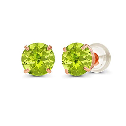 Solid 14K Yellow or White or Rose Gold 6mm Round Genuine Birthstone Gemstone Prong Set Stud Earrings For Women - color: Peridot