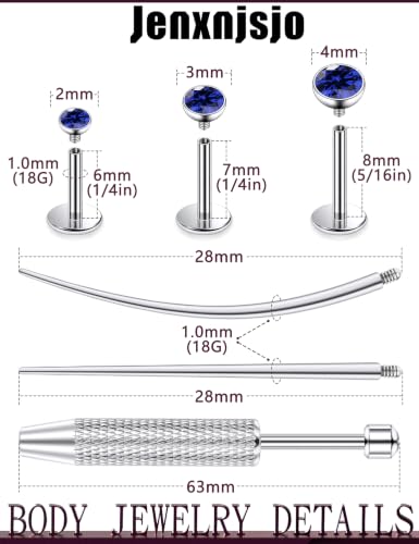 Jenxnjsjo F136 Titanium 20/18/16g Earrings Nose Lip Rings Studs Labret Medusa Tragus Helix Conch Cartilage Piercing Jewelry for Women - color: Blue, size: 18g