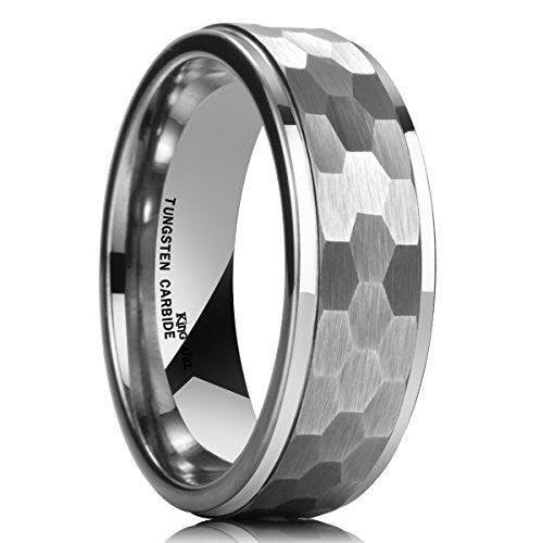King Will Hammered 8mm Silver Tungsten Ring Hammer Men Wedding Band Comfort Fit - color: Step Edge