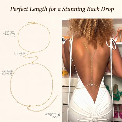 Back Necklace for Backless Dress Rhinestone Body Chain Jewelry for Women Backdrop Necklace Bridal Dress Crystal Wedding Jewelry Gift - color: A8：pearl