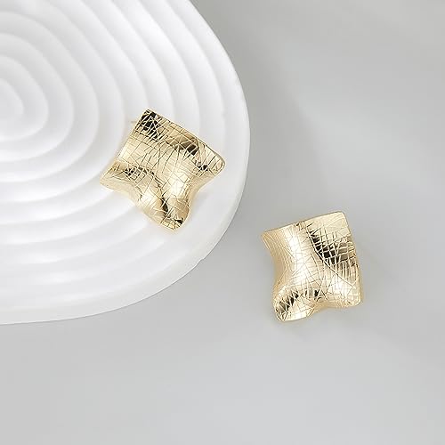 Gold Stud Earrings for Women, Trendy Geometric 14K Gold Plated CZ Crystal Stud Lightweight Hypoallergenic Jewelry for Her - color: Irregular Square