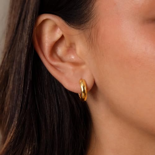 Robaice Chunky Huggie Earring for Women，14K Gold Plated Hoop Earrings | Gold Huggie 925 Sterling Silver Post Earrings, Statement Trendy Hoop Earring，Fashion Lightweight Jewelry Gifts for Women - color: Gold-F