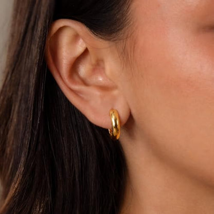 Robaice Chunky Huggie Earring for Women，14K Gold Plated Hoop Earrings | Gold Huggie 925 Sterling Silver Post Earrings, Statement Trendy Hoop Earring，Fashion Lightweight Jewelry Gifts for Women - color: Gold-F