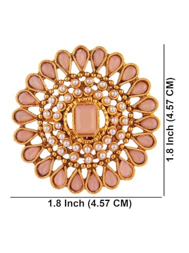 Efulgenz Indian Jewelry Ring Round Faux Pearl Crystal Adjustable Big Finger - color: Peach