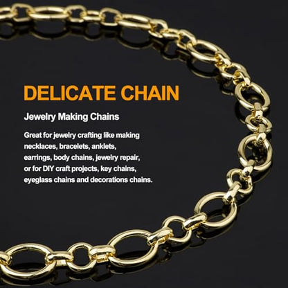 KYUNHOO 5 Meters Light Gold Chain for Jewelry Making Oval Links Chains | Gold Plated Iron Chains for Crafts Necklace Making Jewelry Supplies - color: Oval Circle Gold