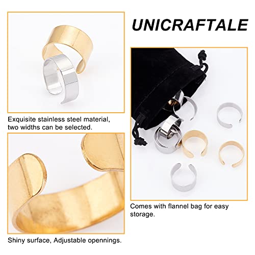 UNICRAFTALE 24pcs 2 Colors Plain Wide Band Rings 304 Stainless Steel Cuff Rings Open Ring for DIY Jewelry Making Size 8 18mm Inner Diameter