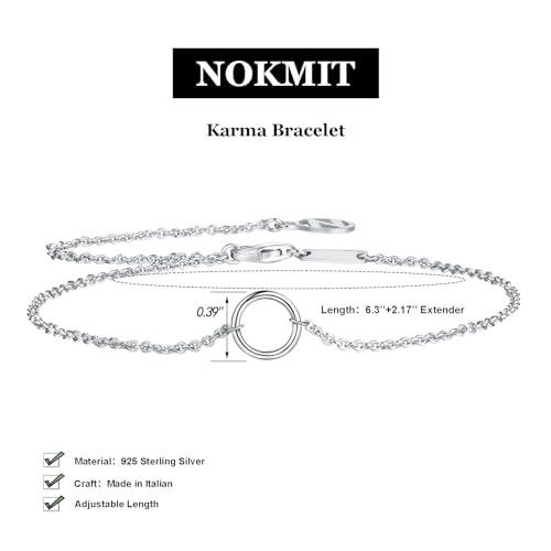 Solid 925 Sterling Silver Bracelets for Women, Dainty Interlocking Circles Cubic Zirconia Adjustable Chain Bracelet, Trendy Stackable Link Bracelets, Simple Cute Jewelry Gifts - color: Silver Karma Circle