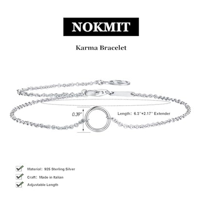 Solid 925 Sterling Silver Bracelets for Women, Dainty Interlocking Circles Cubic Zirconia Adjustable Chain Bracelet, Trendy Stackable Link Bracelets, Simple Cute Jewelry Gifts - color: Silver Karma Circle