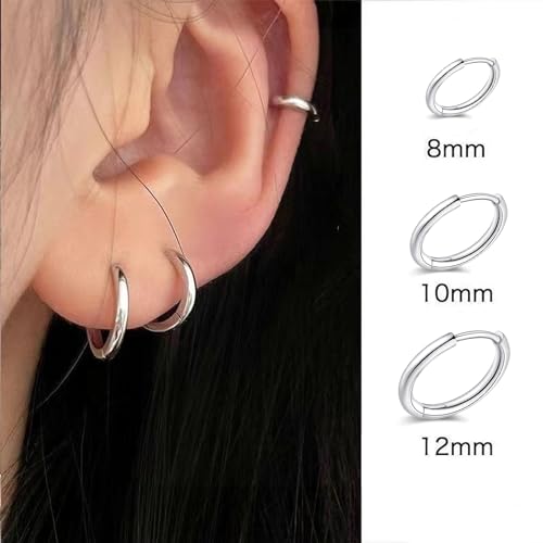 3 Pairs Huggie Hoop Earrings,Cartilage Hoop Earring Cubic Zirconia Cuff Surgical Stainless Steel Earrings - color: Silver Hoop