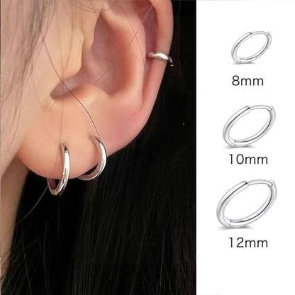 3 Pairs Huggie Hoop Earrings,Cartilage Hoop Earring Cubic Zirconia Cuff Surgical Stainless Steel Earrings - color: Silver Hoop